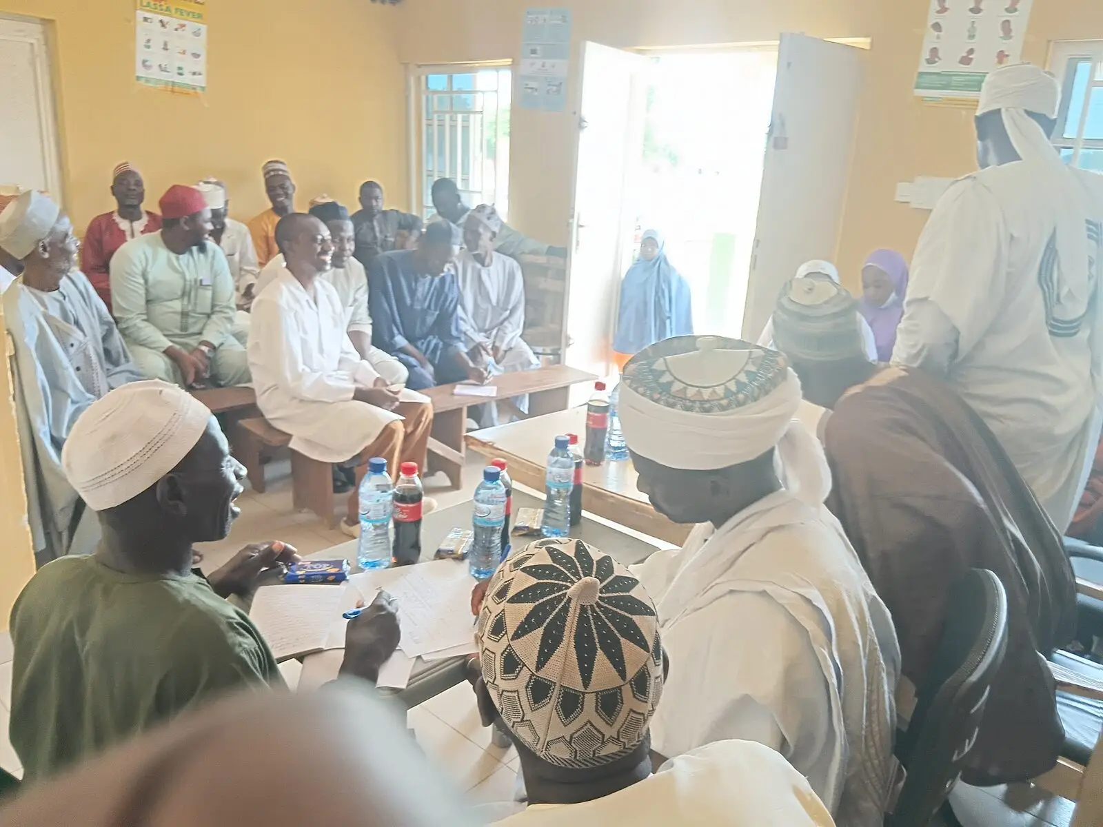 Residents of Gabari seated at a town hall meeting at Health Clinic Gabari in Zaria, Kaduna